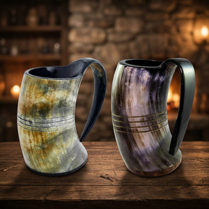 Ensemble de tasses artisanales rondes en corne de buffle, de qualité supérieure, de style viking, modernes, étanches, avec poignée robuste, design classique et standard. - Product Image 1