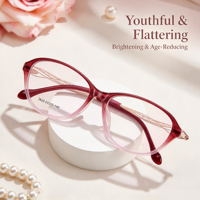 2620 Kacamata Wanita Elegan Warna Merah Carmine dengan Bingkai Lebar 4mm dan Tangkai Berongga dari Bahan TR Alloy