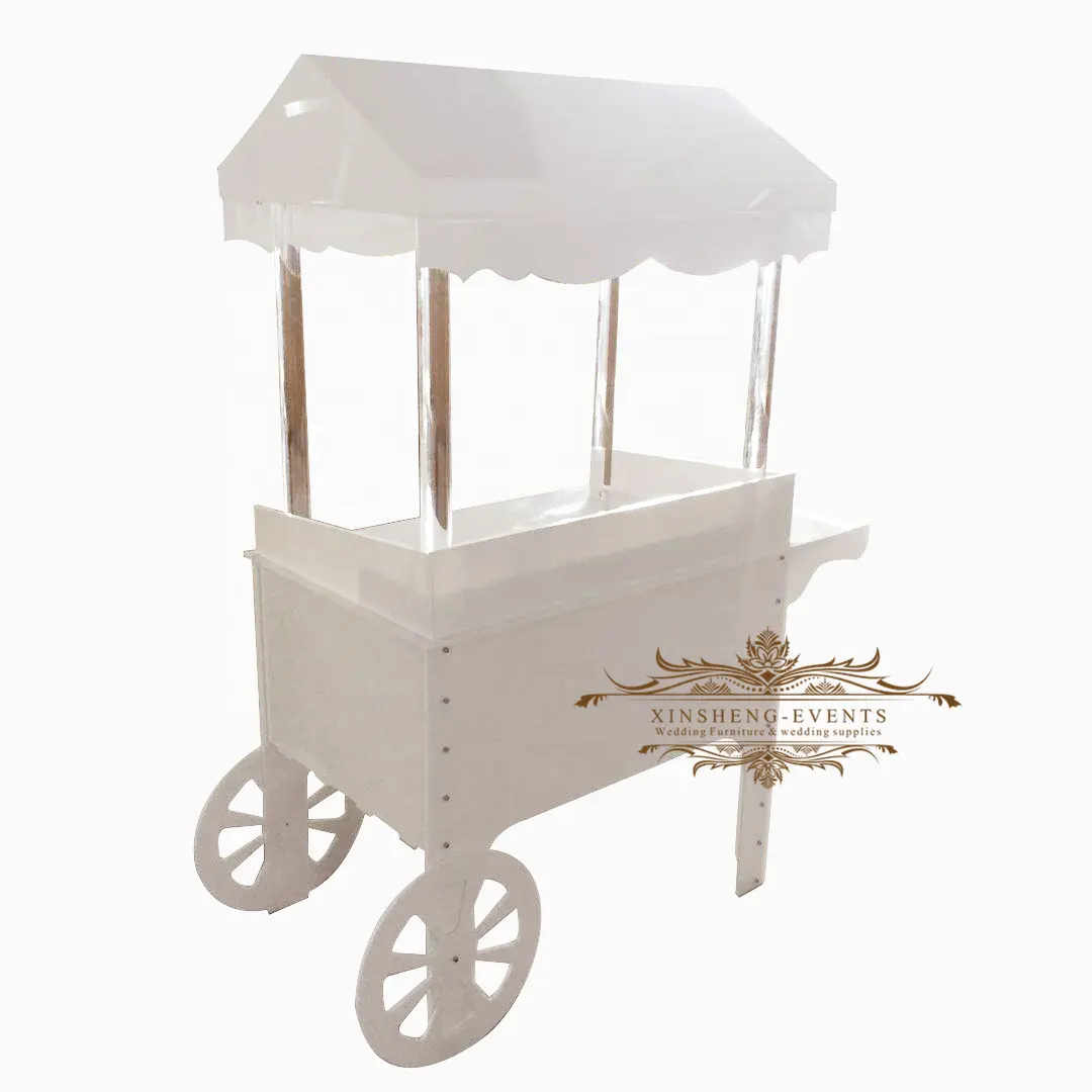 Hot Selling Out Door Party Display Market Cart White PVC Candy Dessert Cart