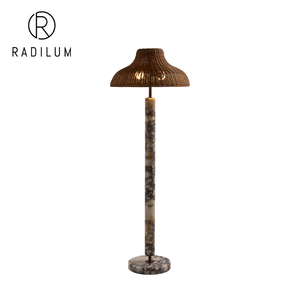 Lampadaire en marbre Aphra, style nordique moderne, pour villa, hôtel, resort, en rotin et marbre naturel, LED E26, vente en gros d'usine, export - Product Image 1