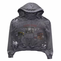 Sweat à capuche délavé à l'acide, coupe oversize et courte, imprimé graphique vieilli, style streetwear, logo personnalisé, designs d'usine