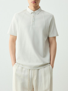 <span class=keywords><strong>เสื้อโปโล</strong></span>ผู้ชายทรงปกติ ผ้าคอตตอนปิเก้ 220GSM สีงาช้าง แต่งแถบเย็บแนวเฉียง รับทำโลโก้ OEM - Product Image 2