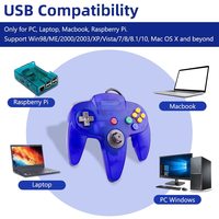 Manette filaire USB N64, manette de jeu N64, joystick, console classique 64, jeux rétro pour ordinateur portable PC/Mac Windows