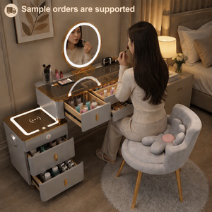 Tocador Inteligente con Carga Inalámbrica, Estilo Nórdico de Lujo Ligero, Panel para Dormitorio, Escritorio de Maquillaje Sencillo Inspirado en Princesas - Product Image 1