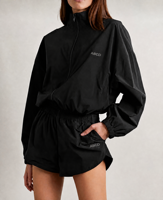Ensemble deux pièces OEM pour femme, sportif et décontracté, coupe-vent, zippé, col montant, manches longues, coupe courte, couleur abricot, personnalisable