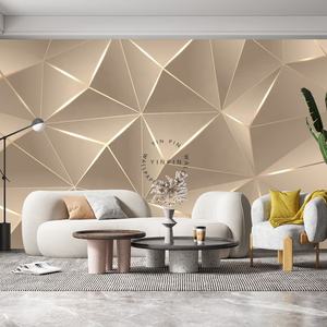 Papier peint de couleur claire polygonale plan géométrique contour doré mural - Product Image 2