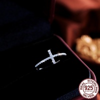 Exquisita Joyería de Plata de Ley S925, Anillo Cruzado Lateral con Circonita Cúbica, Anillos Apilables de Compromiso para Mujer, Fe, Esperanza, Amor