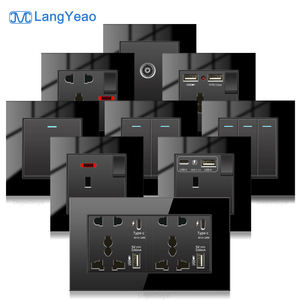 Enchufe de Pared LangYeao 13A con USB de Carga Rápida Tipo-C 86 146, Interruptor de Pared Universal para Lámpara, Interruptor de Pared Negro de 1/2/3/4 Botones - Product Image 1