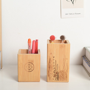Wooden Pen Holder Square <b>Solid</b> <b>Wood</b> Uv Printing Student Office <b>Desk</b> Organizer Storage Box Simple Design - Product Image 1