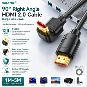 Câble <span class=keywords><strong>HDMI</strong></span> coudé SAMZHE 4K/60Hz V2.0, câble numérique 3D HD HDR avec connecteur angulaire à 90 degrés pour projecteur d'affichage - Product Image 1