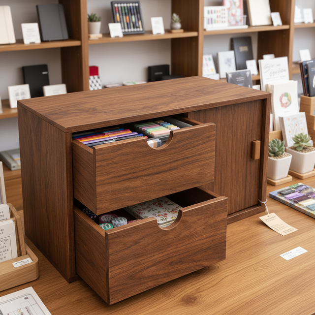 Wood Block Side-Sliding Door Cabinet Office Desk Sets Luxury Storage Organizer 30x15x15 cm