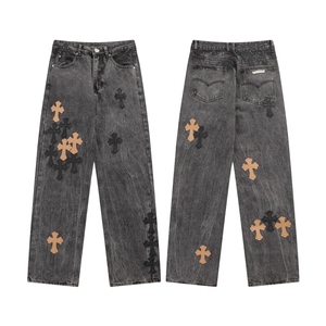 Pantalones vaqueros con parche cruzado desgastado de diseño personalizado de alta calidad para hombre, pantalones holgados elásticos, pantalones vaqueros rasgados rectos a la moda para hombre - Product Image 4