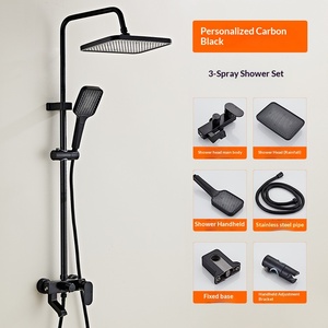 Dispositivo Doccia con Rubinetto per Bagno, Ugello Booster Domestico Nero Oro in Alluminio Spaziale, Doccia a Quattro Velocità a Temperatura Costante con Luce - Product Image 1