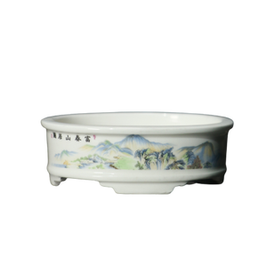 Maceta Ovalada de Cerámica para Bonsái, Pintada a Mano con Paisaje, Estilo Chino, Macetero de Porcelana Blanca - Product Image 5