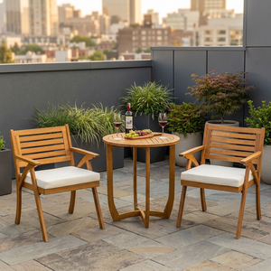 Outdoor Wood Garden Chair Cushioned Patio <b>Dining</b> Seat Slatted Back <b>Armchair</b> for Yard Patio - Product Image 2