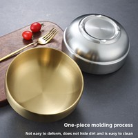 Bol à soupe en acier inoxydable poli de style coréen, durable, grand bol à salade, bol de service pour cantine et cuisine