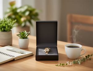 Orologio al Quarzo da Donna Hyf A119, Cinturino in Pelle, Cassa Rotonda, Elegante e alla Moda, Charm a Stella, Quadrante Dorato 30mm - Product Image 2