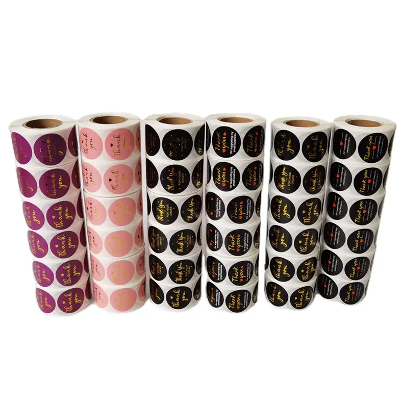 500 Sheets / Roll Pink Gilded Thank You Sticker Label Printing Roll Sticker Envelope / Holiday Gift Decoration