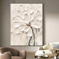 Peinture à l'huile sur toile florale blanche texturée 3D, minimaliste, peinte à la main, encadrée, art mural vertical, décoration murale pour la maison, galerie d'art