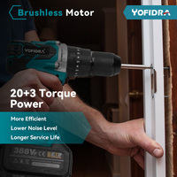 Yofidra Motor Tanpa Sikat 18V Mini Impact Drill Baterai 15000mAh Obeng Tanpa Kabel Mesin Bor 1-20 Torsi OEM Dapat Disesuaikan