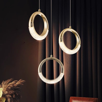 Lustre suspendu hôtelier Nordic Gold, décoration luxueuse, lampe de restaurant à 5 anneaux, lustre de villa, lustre d'intérieur