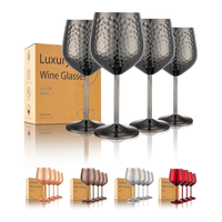 Verres à vin noirs de 500 ml en acier inoxydable de qualité alimentaire, incassables, avec pointe martelée classique, lot de 2/4 pièces pour usage quotidien