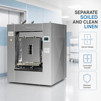 Laveuse-essoreuse industrielle pour blanchisserie hospitalière avec zones séparées de linge sale et propre et transfert contrôlé