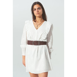 Mini abito floreale con volant in bianco - Product Image 3