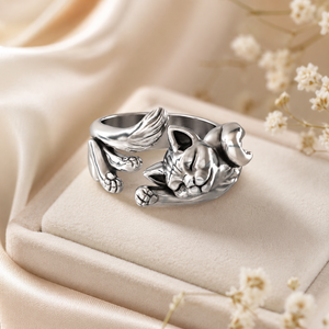 Kitten totem opening <b>adjustable</b> <b>ring</b>, retro design unisex daily wear jewelry - Product Image 6