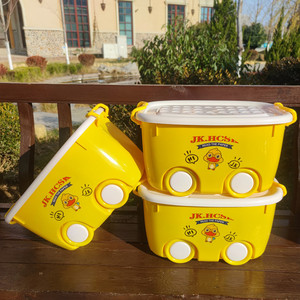 Caja de Almacenamiento de Plástico con Ruedas y Tapa, Rectangular, Amarilla, para Juguetes, con Diseño de Patito Amarillo - Product Image 1