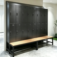 Banc casier en acier à toit incliné, armoire de vestiaire métallique avec banc intégré, pour salle de sport, usine, école, zone de vestiaire