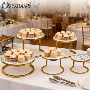 ขาตั้ง<span class=keywords><strong>บุฟเฟ่ต์</strong></span>ลายไม้สีขาวดำ Onawei <span class=keywords><strong>พร้อม</strong></span>ถาดเสิร์ฟเมลามีนสแตนเลส สำหรับจัดแสดงอาหารในงานแต่งงาน - Product Image 4