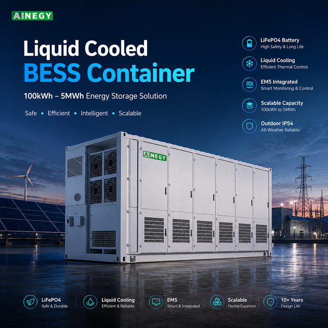 100KWh 300KWh 500KWh BESS Container Battery Energy Storage System Industrial Commercial C&I ESS LiFePO4 Liquid Cooled 1MW 5MWh