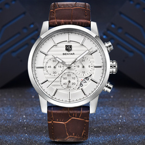 นาฬิกาโครโนกราฟคลาสสิกแบบขายส่ง หลายฟังก์ชั่น กันน้ำ เข็มเรืองแสง นาฬิกาข้อมือผู้ชายสไตล์ลำลอง สายหนังคลาสสิก นาฬิกาควอตซ์ - Product Image 2