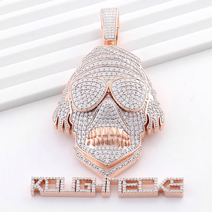 Collar de Plata de Ley 925 con Colgante de Calavera Estilo Hip Hop, Moissanita de Corte Esmeralda, Diseño Iced, Unisex, Joyería de Tono Oro Rosa - Product Image 2