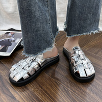 Nuevas zapatillas tejidas de fondo plano transpirables huecas de moda Retro de verano para mujer