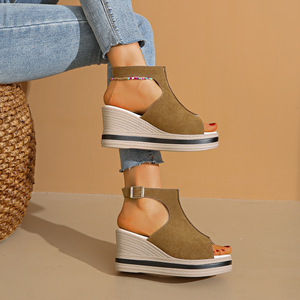 Women European and American Style Wedge <b>Sandals</b> Summer New Thick Sole Platform Hollow Buckle Peep Toe <b>Sandals</b> - Product Image 4