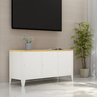 Meubles de salon au design moderne, meuble TV pliable avec casier de rangement à 3 portes et table basse en métal