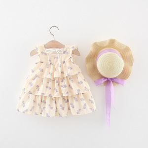 Venta al por mayor 1698 verano colección niñas Pastoral Floral bebé princesa vestido con mangas para fiesta con un sombrero <span class=keywords><strong>a</strong></span> juego - Product Image 3