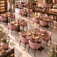 Ensemble de salle à manger Zen Pink pour 4 personnes, base en bois grainé carrée, chaises enveloppées et rembourrées, fabricant personnalisable