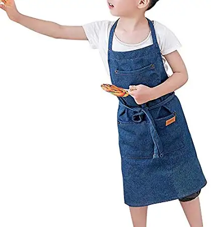 wholesale custom logo denim blue Child Cooking cupcake Pinafore Clean Kids Aprons