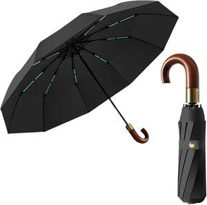 Paraguas Plegable de 3 Secciones QX con Logotipo Personalizado, Resistente al Viento, Color Sólido, Mango en J, 10k - Product Image 6