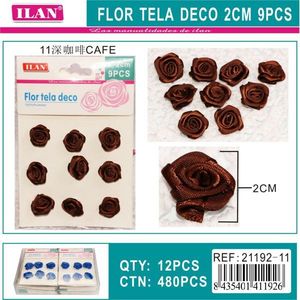 Ilan Flor Tela Deco 2Cm 9Pezzi Decorazioni Artigianali in Tessuto a Forma di Rosa Colore Caffè - Product Image 3