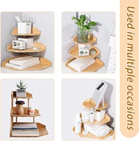 Organisateur de bureau en bambou durable, non pliable, gain de place, pour le bureau à domicile, étagère d'angle de bureau, étagère de rangement triangulaire à 3 niveaux