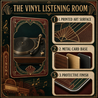 Carte de collection en métal personnalisée avec impression HD sur vinyle, série The Vinyl Listening Room, souvenir musical de luxe en acier inoxydable