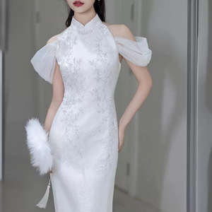 S2723l 2026 Mới Thời Trang Trắng Sườn Xám Ren Ăn Mặc Retro Đính Hôn Bánh Mì Nướng Ăn Mặc Nữ Mới Trung Quốc Phong Cách Cô Dâu Ăn Mặc - Product Image 2