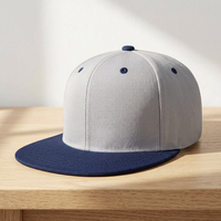 Gorra Snapback Gris con Corona Azul Marino, Visera Plana, 6 Paneles, Logotipo Bordado Personalizado, Unisex, Estilo Hip Hop, Gorra de Béisbol