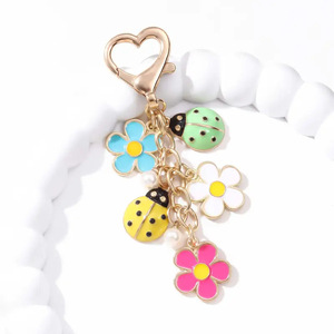 Porte-clés Drip Oil Nouveau Motif Fleur Colorée Perle <span class=keywords><strong>Coccinelle</strong></span> - Product Image 1