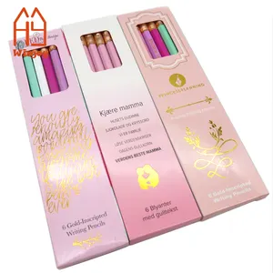 Atacado conjunto de lápis de cor-Belas promoções & arte hb ou 2b 6 lápis conjunto, marca personalizada caixa de cores de embalagem lápis com logotipo de ouro carimbado
