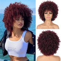 14 pouces court moelleux Afro crépus bouclés perruque de cheveux synthétiques avec frange pas de dentelle sans colle Cosplay haute température fibre perruque femmes